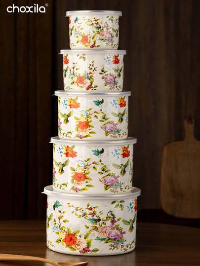 choxila 3/5pcs Retro Floral Dinner Plates, Covered Dinner Dishes, High-Temperature Resistant Ceramic Bowls, High Aesthetic Dessert Bowls, Matcha Bowls, Cake Plates, Breakfast Fruit Bowls, Suitable For Family, Restaurant, Hotel And Coffee Shop Use