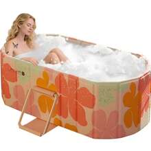 GCCSJ 47" Oval Foldable Ice Bath Tub – Portable Insulated Cold Plunge With 5-Layer Technology, Quick Drain & Waterproof Lid, No-Inflation Free-Standing Soaker For Post-Workout Recovery, Home Spa, Outdoor Camping (Pink) - Pink - View 6