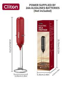 CLITON 1pc Powerful Electric Milk Frother Handheld With Stainless Steel Stand Battery Operated Whisk Drink Mixer For Coffee,Frappe, Latte, Matcha, Hot Chocolate, Mini Hand Blender 2025 Version, Battery Operated Hand Frother Stirrer Wand-Black Hand Mixer Milk Frother For Coffee - Frother Handheld Foam Maker For Lattes, Electric Whisk Drink Mixer Mini Foamer For Cappuccino, Frappe, Matcha, Hot Chocolate - Kitchen Gifts - Black