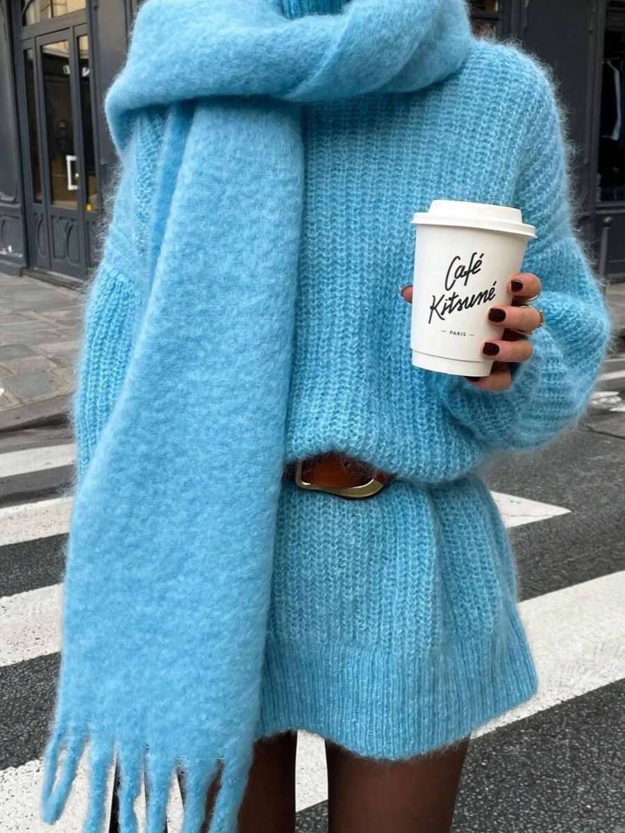 2025 Nuevo suéter de punto holgado, casual y vintage para mujer, de estilo minimalista, para otoño/invierno, con 4.3% de lana, adecuado para otoño, Navidad, regreso a la escuela, mujeres modestas, mujeres de fiesta, mujeres Y2K, tops para salir, mujeres de concierto, mujeres de cita nocturna - Azul - Ver 1