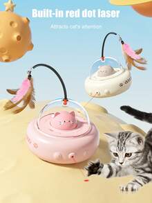 New Intelligent Moving Cat Toy, Household Cat Toy, Slouchy Person Cat Wand Toy With Feather, Self-Entertainment Cat Toy. Cat Toy To Stimulate Chasing Fun, Made Of Durable Material, Automatically Turns 360° When Encountering Obstacles, Essential Cat Supplies - Multicolor - View 6