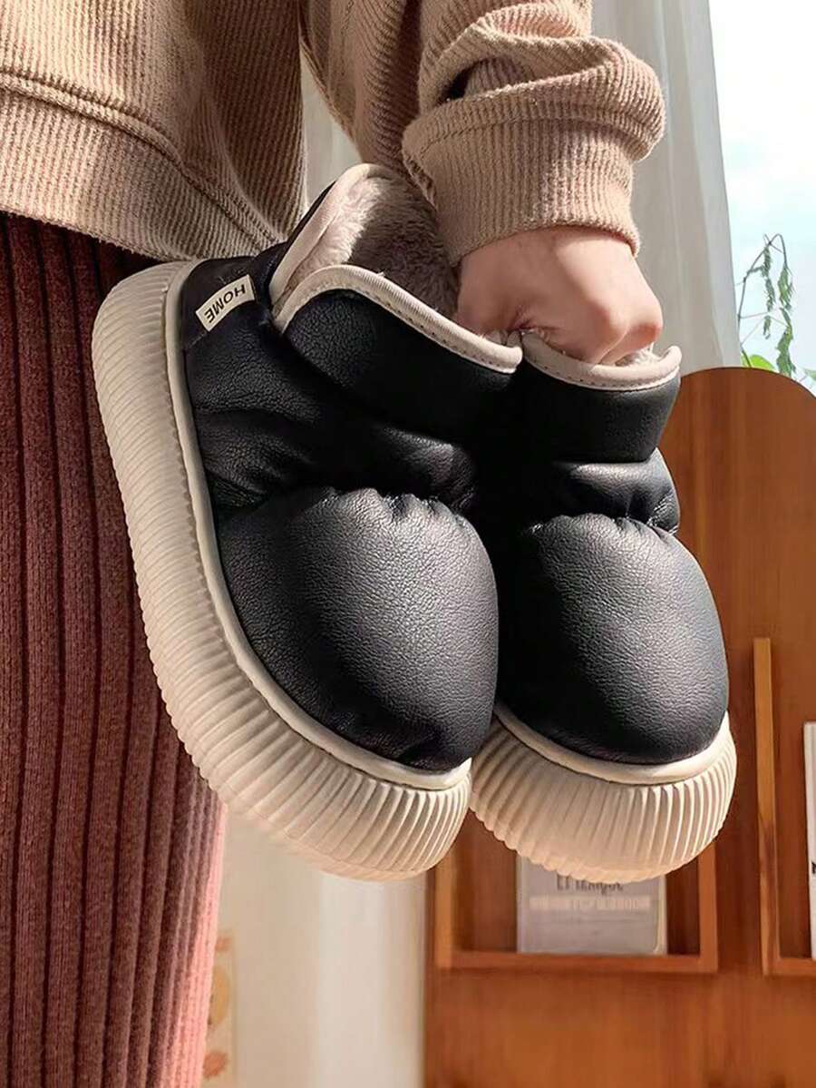 1 Paar einfarbige PU Thermofutter rutschfeste Dicksohlen Lässig Schneestiefel, geeignet für Herbst/Winter, Jugendliche