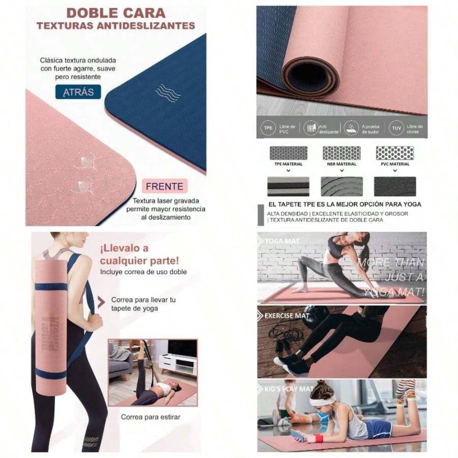 Hirola Tapete de Yoga con Correa, 13 pulgadas grueso, Tapete de doble cara, Antideslizante, Tapete profesional de TPE para Entrenamiento de yoga, pilates y Ejercicios de piso - Rosa/Azul - Ver 1