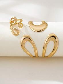 1 Set Geometric Hollow Women Rings & Bracelet Set - Yellow Gold - View 3