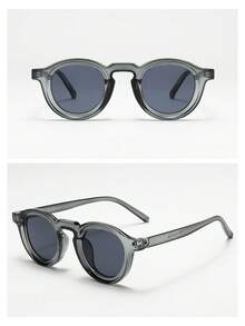 1 chiếc kính thời trang tối giản gọng tròn cổ điển, thích hợp khi lái xe, du lịch, giải trí, thể thao ngoài trời, sử dụng hàng ngày cho kỳ nghỉ hè ở bãi biển, ngoài trời, du lịch - Phim đen xám khung xám trong suốt - Xem 5