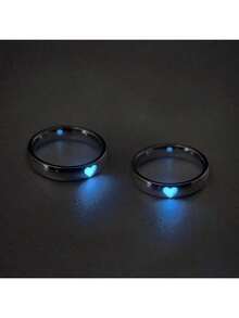 1 对可调节夜光心形戒指，情侣戒指，适合送礼，派对装饰，恶作剧戒指，适合送给朋友，明亮发光 - 彩色 - 查看 3