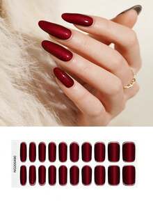 1 Box Natural UV Gel Nail Stickers, Long-Lasting Classic Christmas Red Semi-Cured 20pcs Finger Nail Gel Stickers, Easy To Apply And Remove - Multicolor - View 2