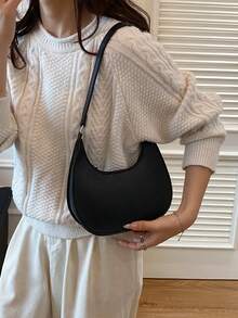 Geantă de umăr simplă la modă 2025 pentru femei, geantă casual sub braț, geantă de mână de culoare solidă cu textură neagră litchi, potrivită pentru cadou de Ziua Îndrăgostiților, uz zilnic, cumpărături, întâlniri, potrivită pentru femei tinere, studenți, începători și lucrători cu gulere albe, potrivită pentru birou, școală, muncă, afaceri, naveta