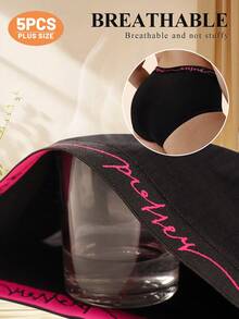 MEIYATING Paquete de 5 piezas de ropa interior para mujer de talla grande, de cintura alta, con estampado de letras y rayas verticales - Multicolor - Ver 6