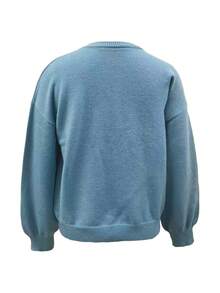 Jersey holgado y suave de estilo europeo y americano para mujer, de color azul, informal para otoño/invierno