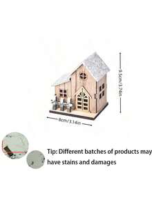 1件卡通工艺小屋LED灯圣诞礼物木制小屋发光家居圣诞装饰，圣诞装饰发光木制圣诞小屋LED木制圣诞小屋桌面装饰，圣诞快乐装饰（购买时请注意污染问题）