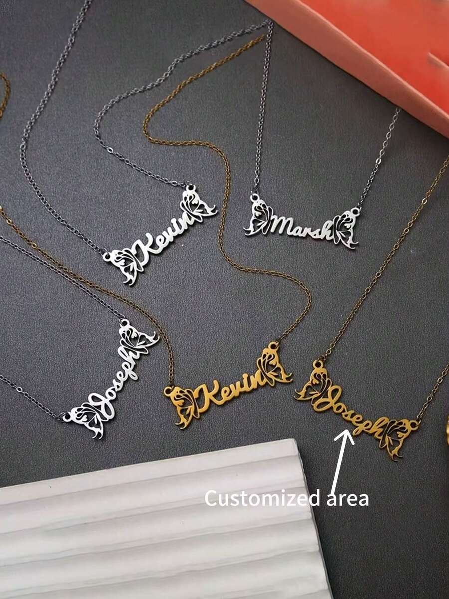 1 Piece Of Fashionable Stainless Steel Hollow Butterfly Custom Name Women's Pendant Necklace Elegant Wings Personalized Jewelry Suitable For Daily Wear And Dance Wear Necklace - Multicolor - View 1