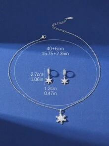3 件套铜方晶锆石雪花项链和耳环首饰套装，休闲欧美风格圣诞礼物 - 銀色 - 查看 9