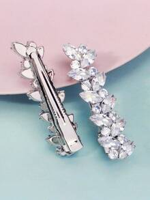 2pcs Crystal Zirconia Floral Design Hair Clips, Fashion Versatile Hair Accessories For Women, Suitable For Wedding And Party - Silver - View 5