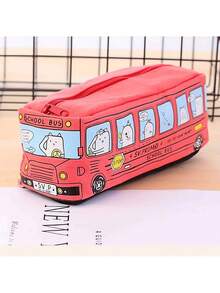 1 pieza Estuche para lápices de autobús de gran capacidad con diseño de dibujos animados, estuche para lápices, estuche para lápices de coche, estuche para lápices de autobús para estudiantes, caja de papelería