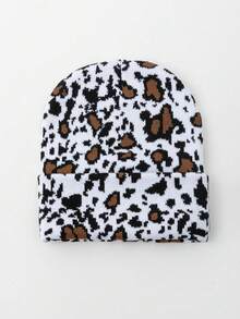 1pc Unisex Cow & Leopard Print Warm Reversible Knit Beanie Hat, Suitable For Outdoor Wear, Autumn/Winter - Multicolor - View 4