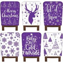 4 Stücke/6 Stücke Weihnachts-Stuhlrückenbezüge in Lila und Weiß, aus Polyester gefertigt, abnehmbar und leicht zu reinigen, dekoriert mit Weihnachtsbäumen, Schneeflocken, Rentieren und "Fröhliche Weihnachten" Mustern. Geeignet als Schutzbezüge für Feiertags-Esszimmerstühle, perfekt für Küchen, Esszimmer und festliche Partydekorationen Zuhause. - Violett - Übersicht 3