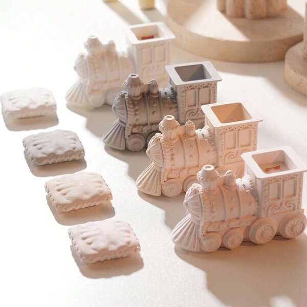 قالب سيليكون لشمعة قطار الزنجبيل مع غطاء، قالب سيليكون للشمع والشمع المذاب، زخرفة عيد الميلاد