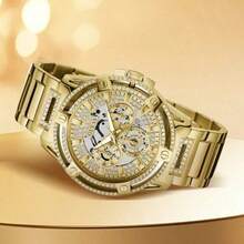 Guess Reloj de cuarzo para hombre con tres esferas expuestas y material de acero inoxidable, adecuado como regalo GW0497G1/GW0497G2