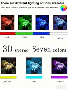 3D Acrylic Horse LED Night Light, Black Base 7-Color Touch, USB Powered, Suitable For Bedroom/Living Room/Classroom Home Decor Lamp, Gift For Teachers, Leaders, Ladies, Horse Lovers, Illuminating Birthday, Holiday, Christmas Night Light - Black and White - View 11