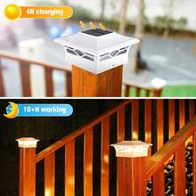 4x4 Solar Post Cap Lights, 2 Pack 2-Modes Bright 5x5 Vinyl Fence Post Caps Solar Lights Auto On Off, Outdoor Waterproof Garden Patio Fence Deck Patio Decor For 4x4 5x5 6x6 Wood & Vinyl Posts - 白色 - 查看 6