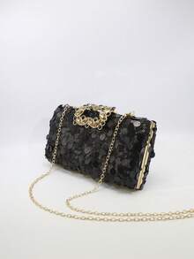 New Transparent Bag Women's Fashion Sequin Acrylic Simple Evening Bag Clutch Bag Women, - Black - View 2