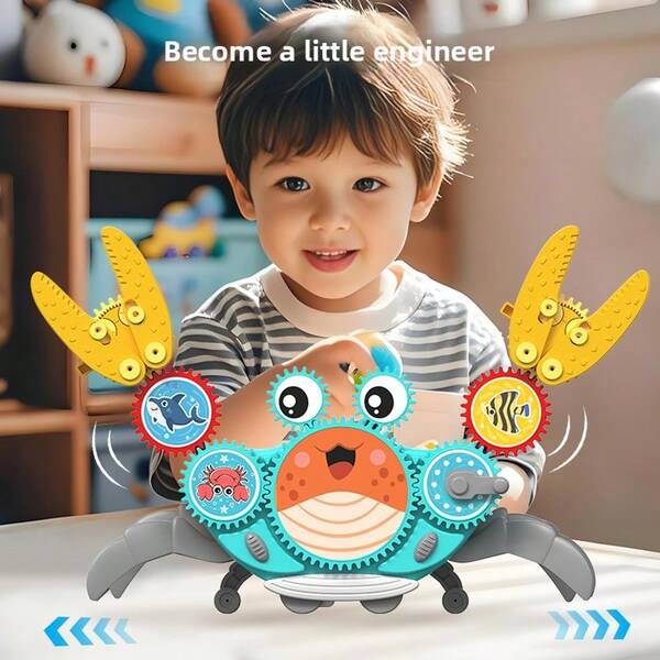 Children's Gear Toy, Building Block Gear Crab Game, Educational Learning Toy, Electric And Manual Dual-Mode Toy, Suitable For Boys And Girls Over 3 Years Old As Birthday, Halloween, Easter, Christmas Gifts