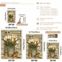 3pcs/Set European Vintage Plant Flower Potted Posters And Prints Botanical Garden Oil Paintings Retro Wall Art Paintings Suitable For Home Decoration, Room Decoration, Bedroom Decoration, Living Room Decoration, Bathroom Decoration, Wall Decoration, Optional Wall Art With Frame