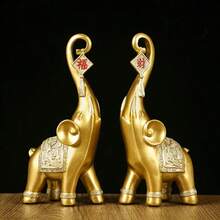 2pcs Gold Elephant Sculpture | Christmas Home Decor Accent | Durable Resin Material TV Cabinet Decor Gift. Fashionable Christmas Decoration: Exquisite Gold Elephant Pair Statues | Lucky Resin Figurines | Eye-Catching TV Stand/Entryway Decor (10cm*22.5cm)