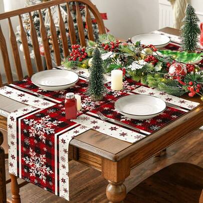 5pcs/Set Snowflake Christmas Tablecloth (Includes 4 Snowflake Placemats), Seasonal Winter Kitchen & Dining Table Decor, For Home Parties Decoration, Snowflake Winter Placemats For Party & Kitchen Dining Decor Christmas Decorations Home Christmas Gifts Christmas Decor