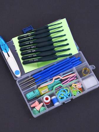 16개 사이즈 초보자용 코바늘 세트, 인체공학적 소프트 그립 코바늘 키트, 코바늘 학습자에게 적합, 여성을 위한 훌륭한 선물