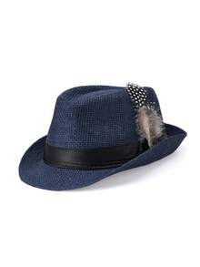 1 pieza Sombrero de sol unisex elegante y casual de poliéster con plumas naturales, adecuado para vacaciones, playa y todas las estaciones