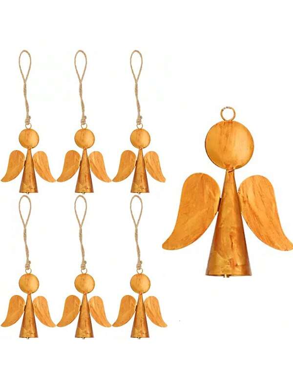 Small Golden Angel Bells Rustic Vintage Tin Metal Christmas Decorations Jingle Bells For Craft Projects Mini Cowbells For Wind Chimes Christmas Bells Home Decor Outdoor Christmas Decorations