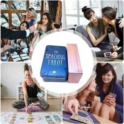 La espaciosa baraja de cartas de tarot con caja de almacenamiento de metal - Juego místico de adivinación y lectura del futuro, cartulina, ideal para uso en interiores, exteriores y viajes, cartas de adivinación