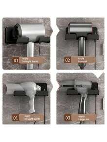 Luxury Advanced Bathroom Hairdryer Holder Organizer, Simple Wall Mounted Hairdryer Storage Rack - 黑色 - 查看 3