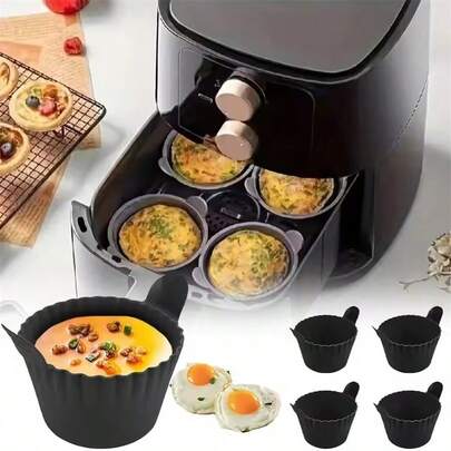 6 PEÇAS Forros de Silicone Preto para Fritadeira Elétrica, Copos Versáteis para Ovos e Mini Formas de Assar para Bolos, Almôndegas e Mais