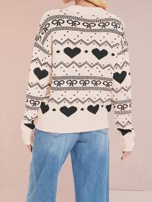 Womens Sweaters  Heart Pattern Tops Long Sleeve Shirts Fall Outfits Early Fall Fashion Winter Clothing - 杏色 - 查看 3