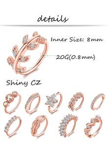 10Pcs Multi-Piece Fashion Versatile Silver, Gold & Rose Gold-Toned Cubic Zirconia Inlaid Floral, Feather Detail Nose Ring Set Unisex For Daily & Festival Celebration