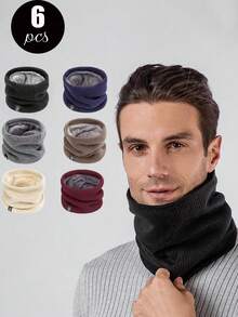 6 件/2 件/1 件冬季针织毛绒加厚围巾男女通用户外休闲运动骑行防寒围脖防风防寒保暖围巾