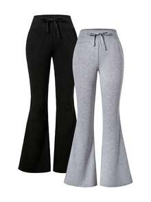 2pcs Girls' Casual Knit Jogger Pants Set - Multicolor - View 1