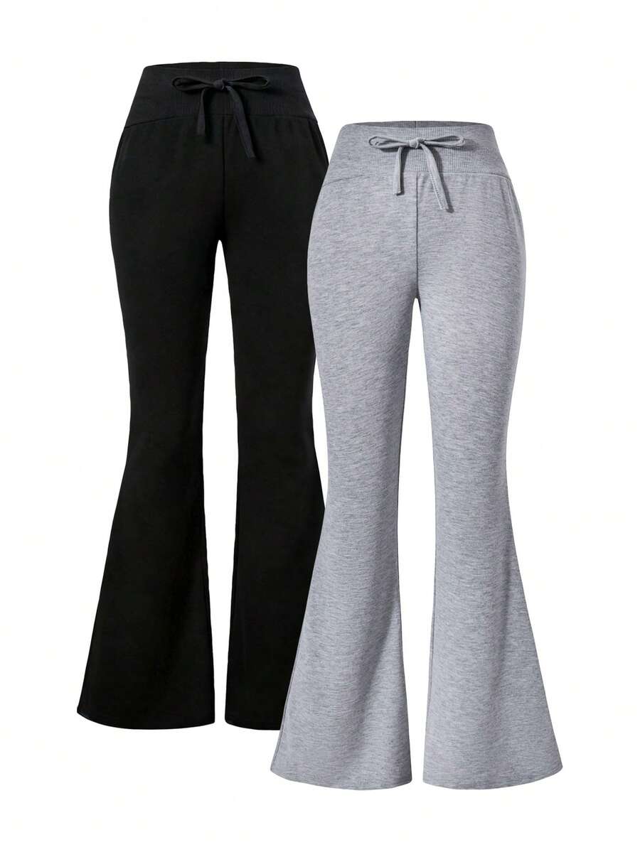 2pcs Girls' Casual Knit Jogger Pants Set - Multicolor - View 1