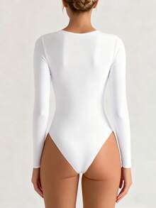 XLLAIS 2025 Autumn New Sexy Deep V-Neck Tight Fitting Basic Long Sleeve White Bodysuit, Women Casual T-Shirt For Daily Wear - White - View 6