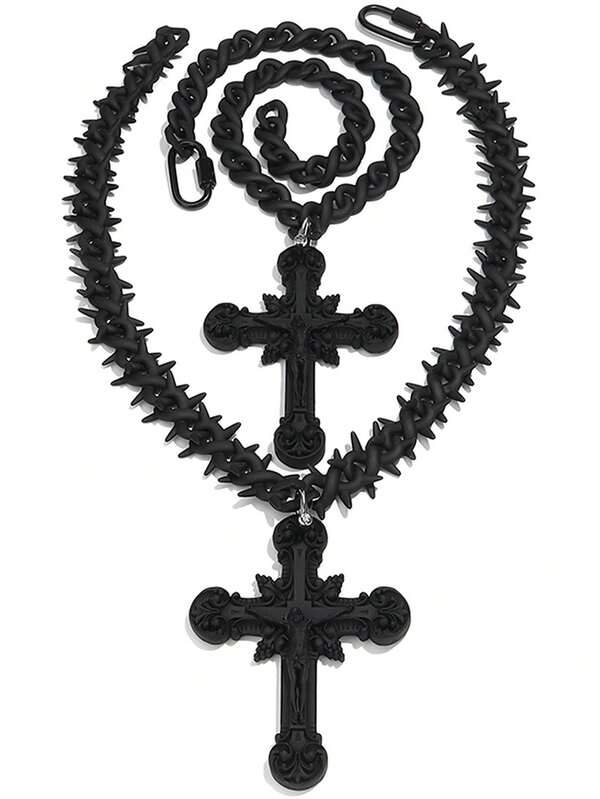 1 Popular Hip-Hop Transparent Colorful Cuban Chain Resin Oversized Jesus Cross Pendant Necklace Suitable For Men's Daily Wear Gift