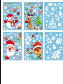 Autocolante de Crăciun pentru fereastră, pachet de 6 - Autocolante de Crăciun cu desene animate, Moș Crăciun, reni și oameni de zăpadă, lucioase, autocolante de sărbători pentru suprafețe din sticlă și plastic, decorațiuni de Crăciun, decorațiuni pentru petreceri de sărbători