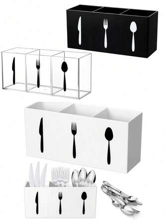 Organizador de utensilios de cocina de 3 secciones - Bandeja de plástico rectangular con siluetas de cubiertos, inserto de cajón / exhibición de mostrador / clasificador de utensilios para chefs del hogar, familias, propietarios de restaurantes, cajón de cocina, mostrador, mesa de bufé, Acción de Gracias, Navidad