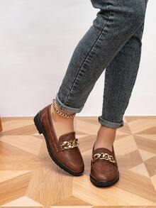 女士乐福鞋，圆头链条平底鞋，户外复古女士平底鞋，复古平底鞋，女士休闲鞋 - 咖啡棕 - 查看 5