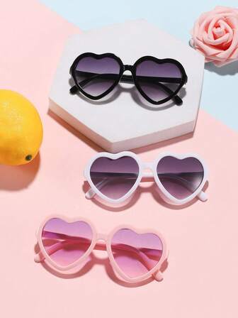 3 件装男孩和女孩 6-12 岁糖果色可爱心形框时尚眼镜适合节日出游、服装搭配和作为节日礼物