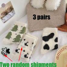 Niedliche Kuh gemusterte Plüsch Rundhals Socken, dick und warm Korallen Fleece Socken, Damen Seide Strümpfe und Socken, weich und bequem, geeignet für den täglichen Gebrauch, Weihnachten, Winterwärme Zuhause, Herbst- und Wintersocken, offene Socken, Herren mittellange enge Röhrensocken