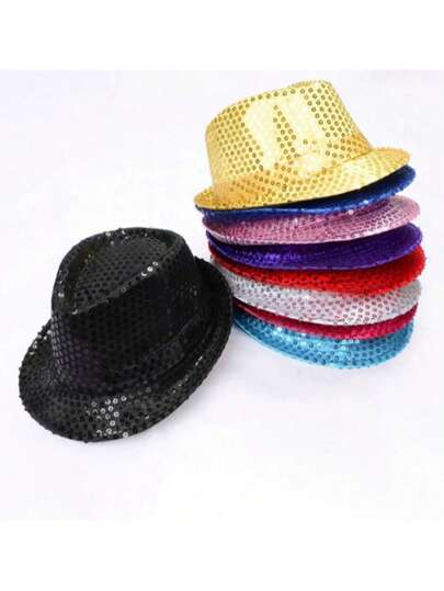 Unisex Glitzer Filzhut & Fliege Set, glänzender Retro Tanz Jazz Hut, modisches Party Outfit, weicher Filzhut