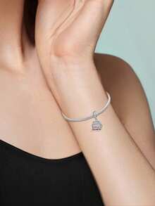 1 件镀银串珠，女士幸运 777 游戏机形状，闪亮方晶锆石，适合原创手链 DIY 制作，日常派对购物